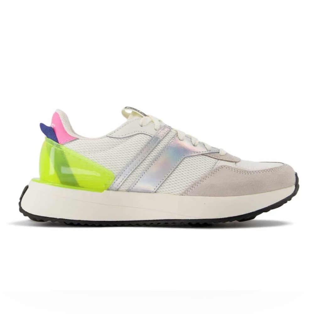 Keds White Mesh Sneaker with Neon Yellow, Pink & Purple Accents
